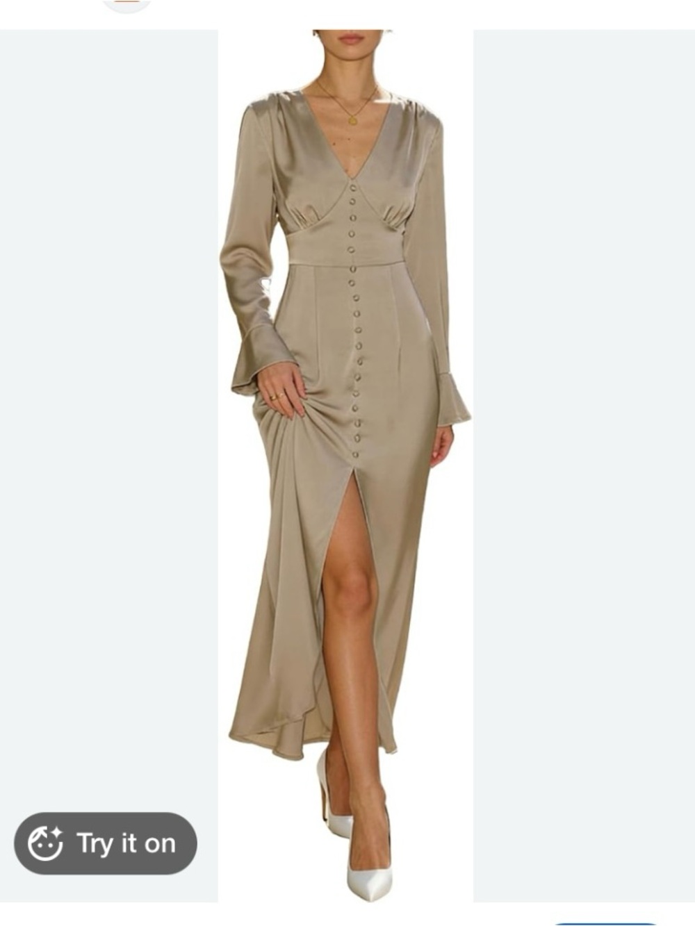 RIHOAS Vintage Button design Women XS long-sleeve flowy satin maxi dress